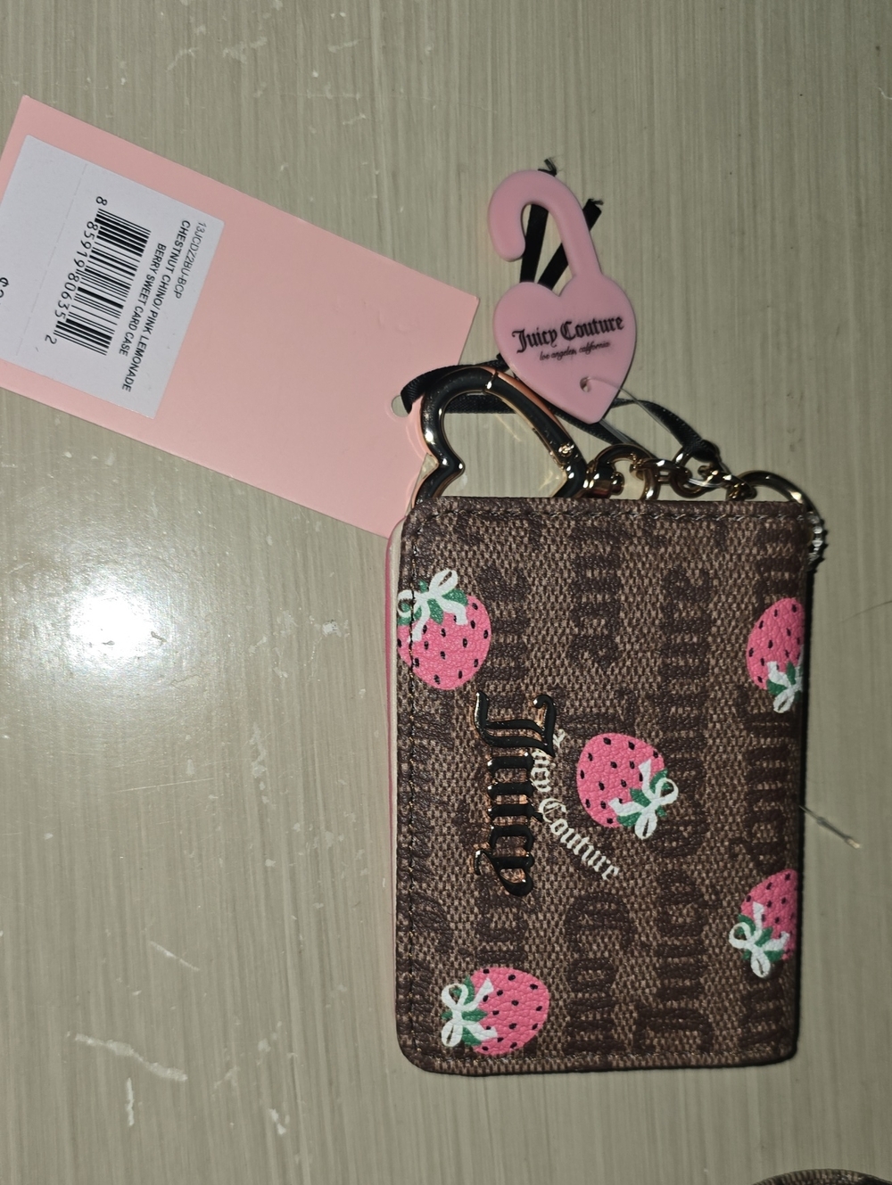 Juicy Couture Brown & Pink Strawberry Card Case Keychain
